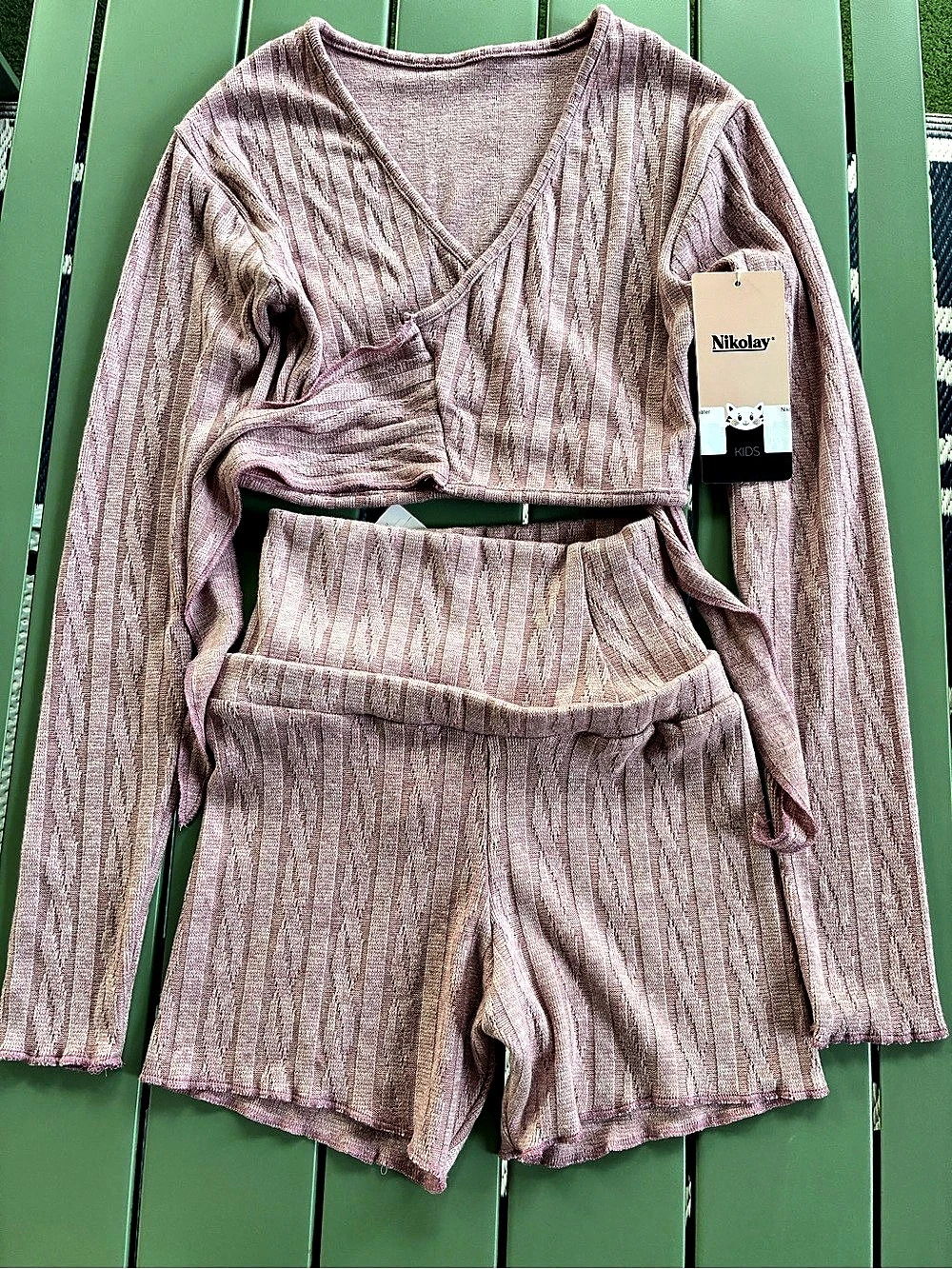 Nikolay Ballet Dance Wrap Knit Sweater & Shorts Set Pink 12-13Y